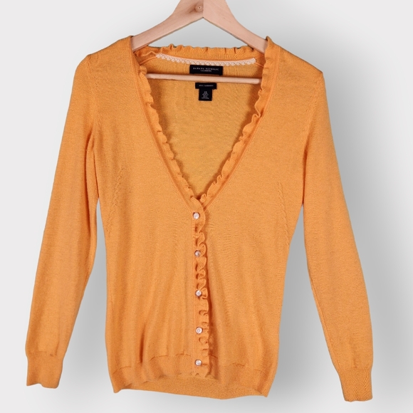Banana Republic Cardigan Women's XS‎ Orange Cashmere Lettuce Hem Y2K Preppy - Picture 1 of 9